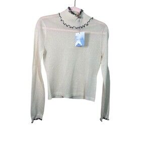 Majorelle Revolve Semi Sheer Knit Sweater sz Small Cream High Neck Black Edge
